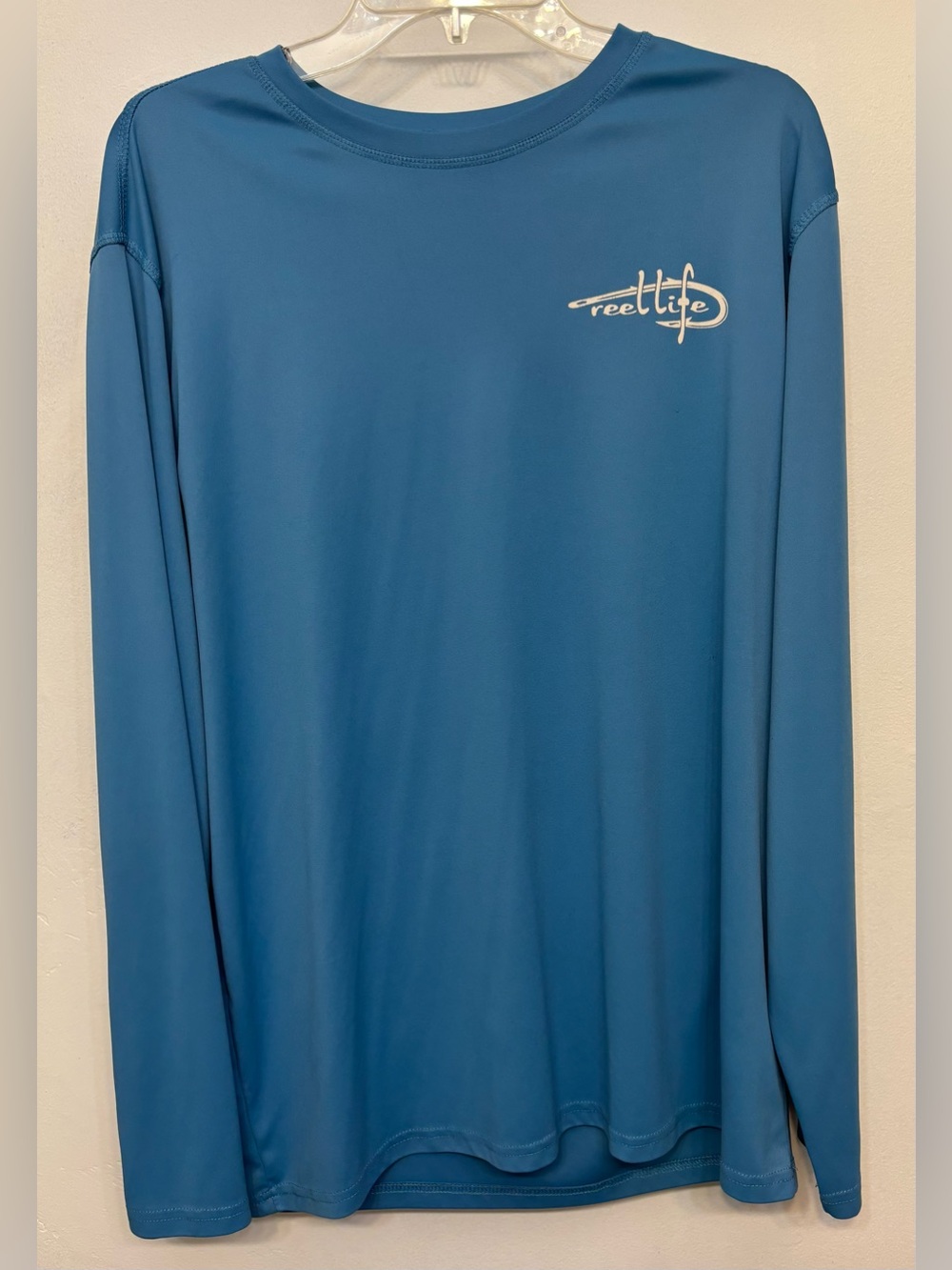 Reel Life Blue With Fish Logo Long Sleeve Performance Tee Mens Size Medium